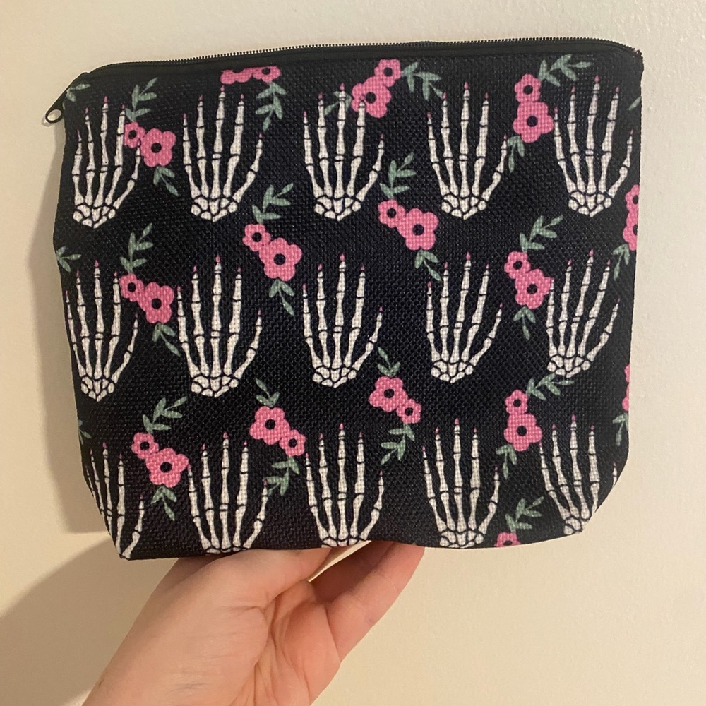 Skeleton Hand Floral Pouch